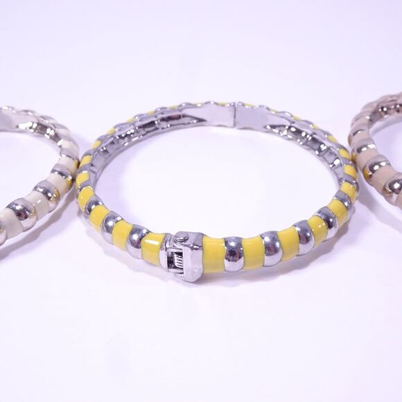 Banana Republic Women's Silver NUDES Enamel Striped Cuff Bracelet Set 3 NWT 78 - Picture 6 of 8